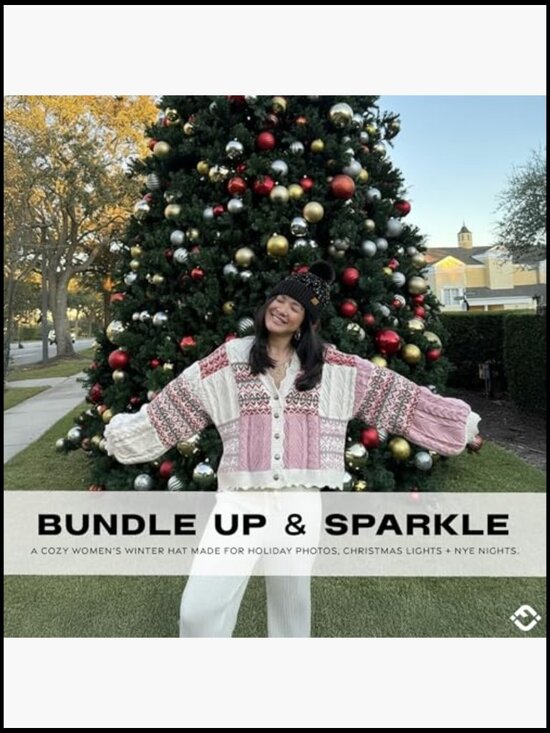 Sequin Pom Beanie – Soft Knit Faux Fur Pom Glitter Sparkly Winter Hat for Women main image 6